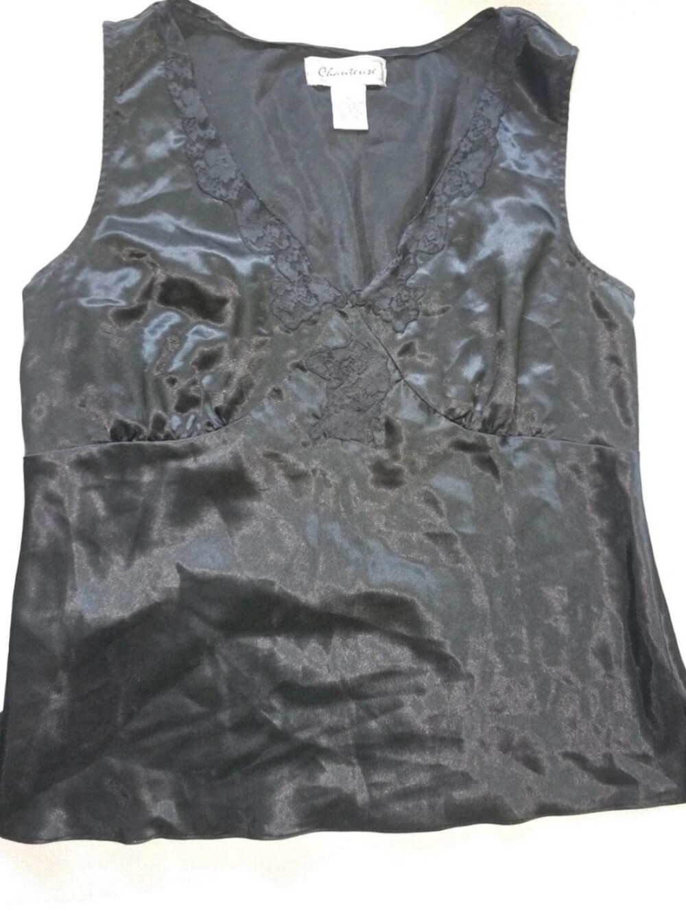 Chanteuse Black Camisole Elegant Satin Top sz Medium Sleeveless 100% Polyester